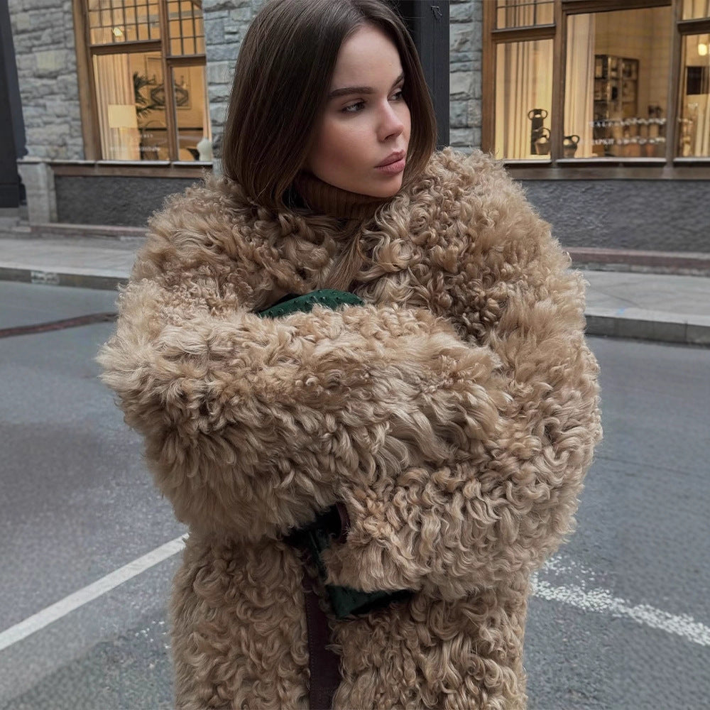 Damen Kurzjacke aus lockigem Teddy-Kunstfell mit Oversize-Schnitt Drune