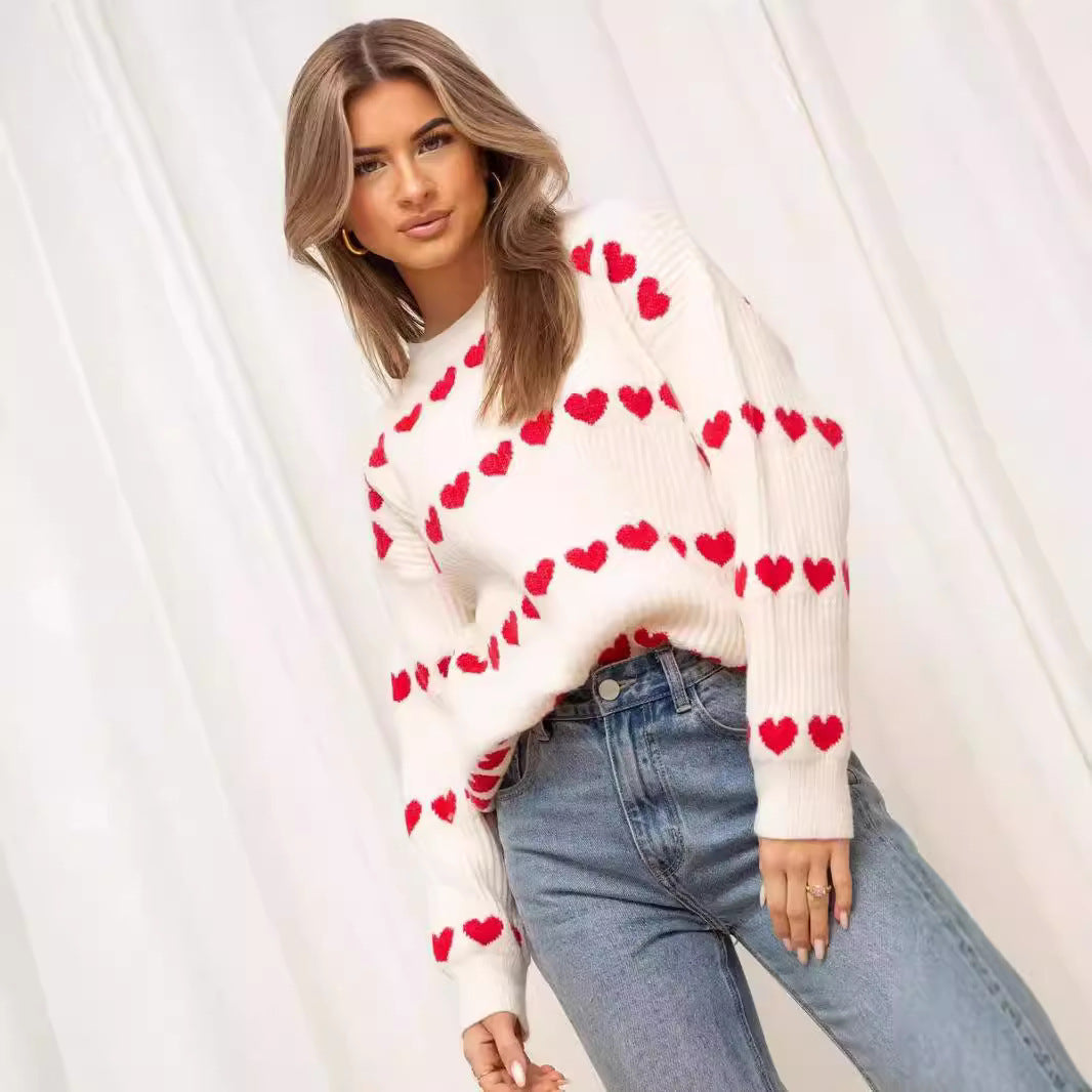 Damen Kuschelpullover mit Herzmuster und weichem Strick Drune
