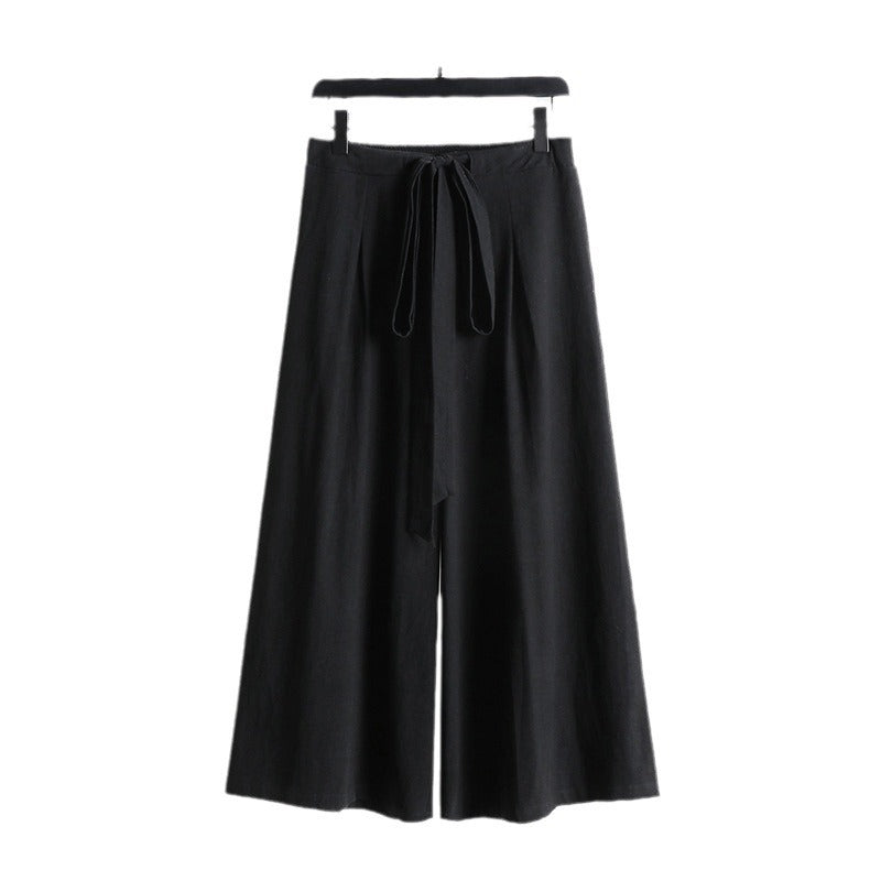 Damen Palazzo-Culotte mit elastischem Bund und Bindegürtel Drune