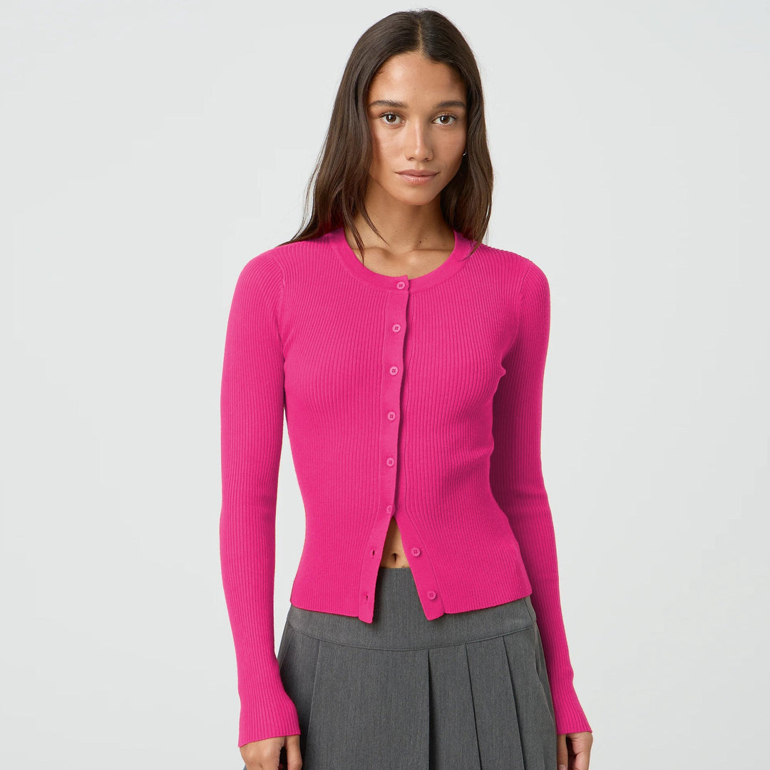 Damen figurbetonte Strickjacke mit Knopfleiste und langen Ärmeln Drune