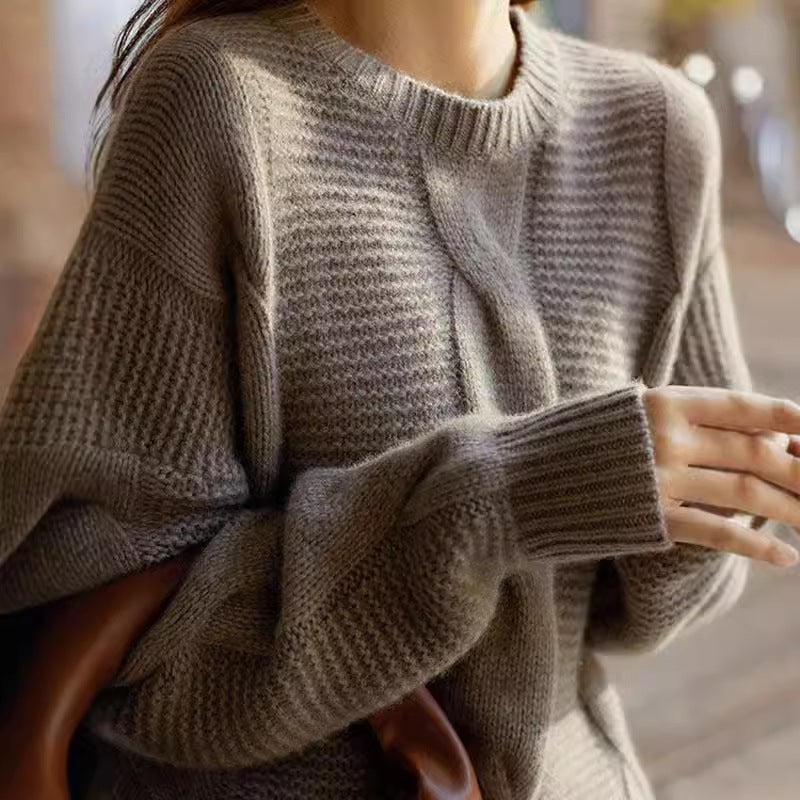 Damen Grobstrickpullover mit strukturiertem Design und breiten Ärmeln Drune