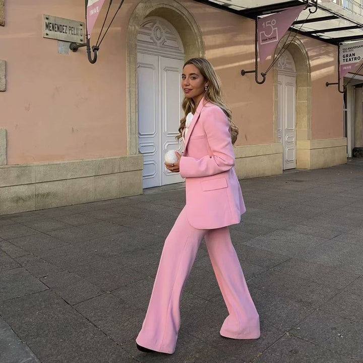 Damen nan hochgeschnittene Wide‑Leg Hose aus fließendem Satin mit elastischem Bund und eleganten Bügelfalten Drune