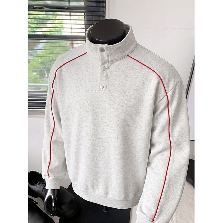 Herren Sweatshirt mit Stehkragen, Druckknopf‑Halbleiste und kontrastierender Schulterpaspel Drune