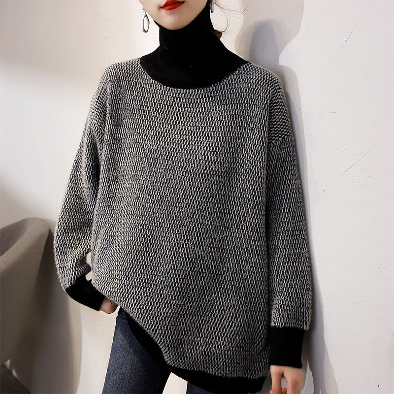 Damen Grobstrickpullover mit hohem Kragen und modischem Strukturmuster Drune