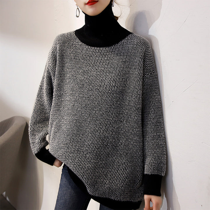 Damen Grobstrickpullover mit hohem Kragen und modischem Strukturmuster Drune