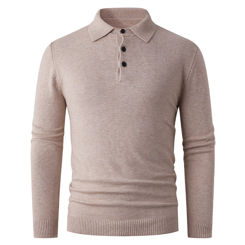 Herren Feiner Langarm-Polokragen-Pullover mit Dreiknopfleiste und schmaler Silhouette Drune