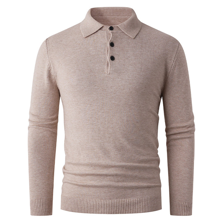 Herren Feiner Langarm-Polokragen-Pullover mit Dreiknopfleiste und schmaler Silhouette Drune