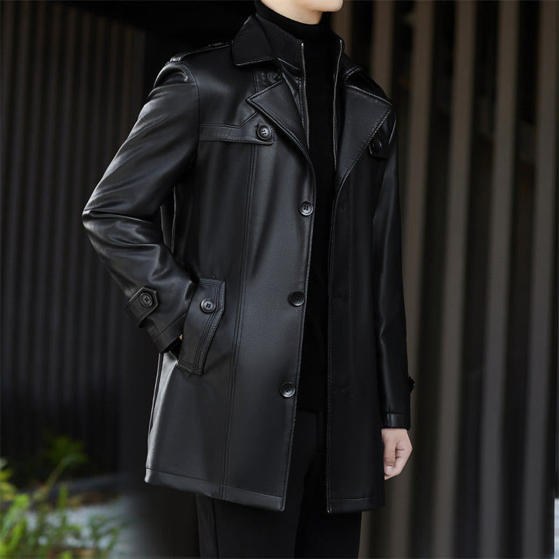 Herren Kunstlederjacke im eleganten Trenchcoat-Stil mit praktischen Taschen Drune