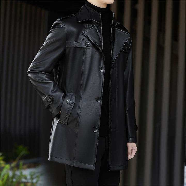 Herren Kunstlederjacke im eleganten Trenchcoat-Stil mit praktischen Taschen Drune