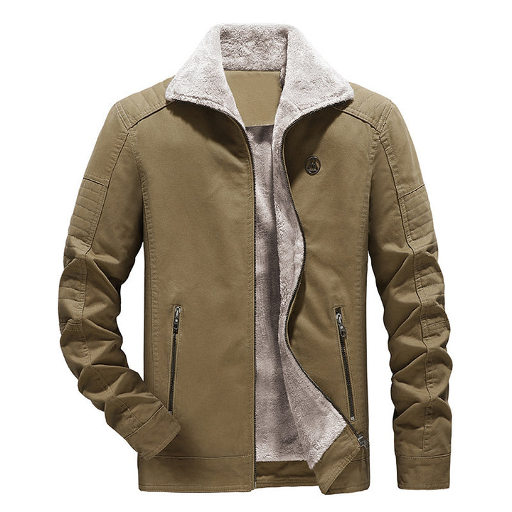 Herren Gefütterte Canvasjacke mit Sherpa‑Innenfutter und hohem Stehkragen Drune