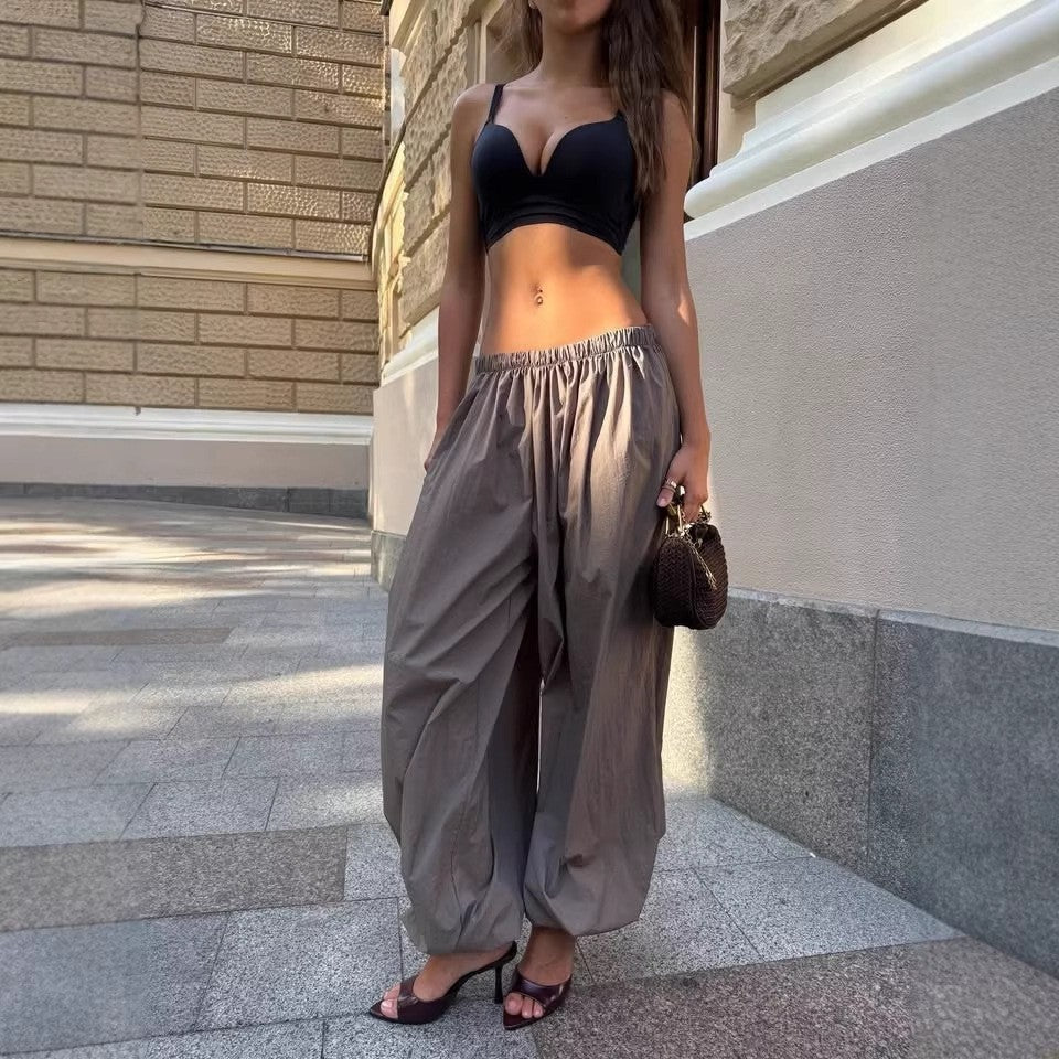 Damen weit geschnittene High-Waist Palazzo-Hose mit elastischem Bund und fließender Sommerqualität Drune