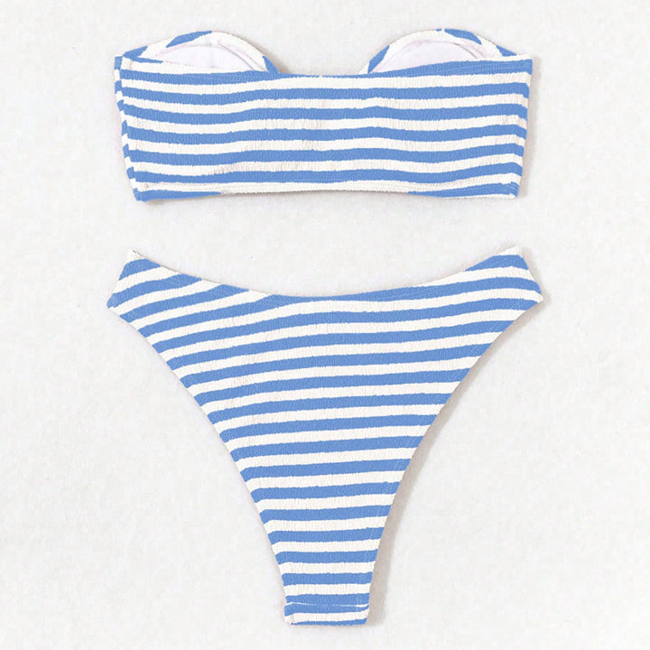 Damen Bandeau-Bikini mit modischem Streifenmuster und zeitgemäßem Gurt Drune