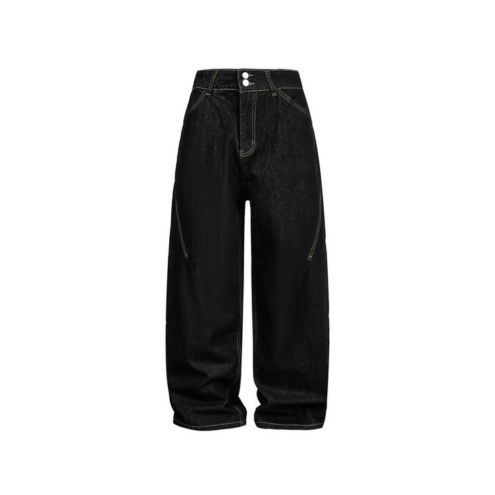 Damen Weite High‑Waist Baggy-Jeans aus schwerem Denim mit Kontrastnähten Drune