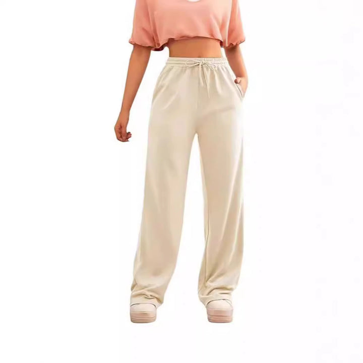 Damen nan fließende Relax-Palazzohose mit hohem Komfortbund, Kordelzug und seitlichen Einschubtaschen Drune