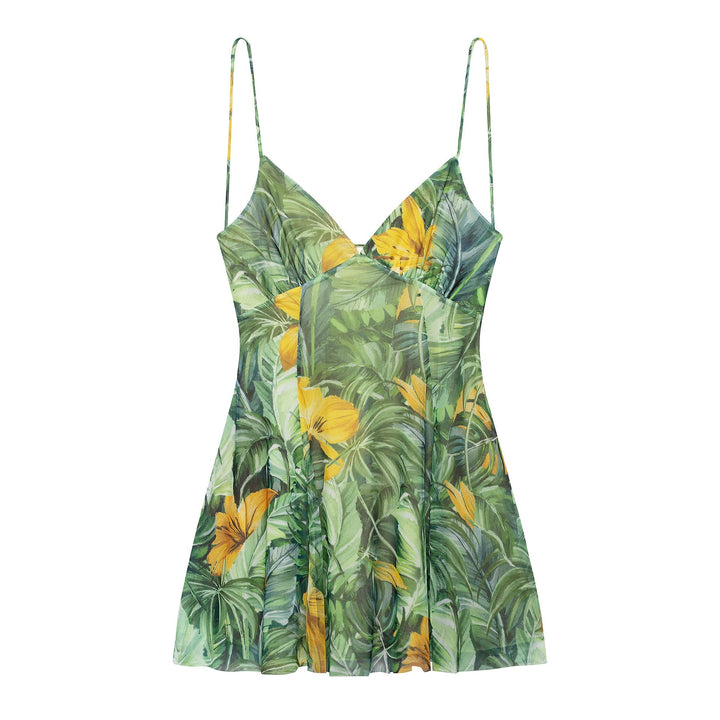Damen Minikleid mit Floralem Muster und Feinen Spaghettiträgern Drune