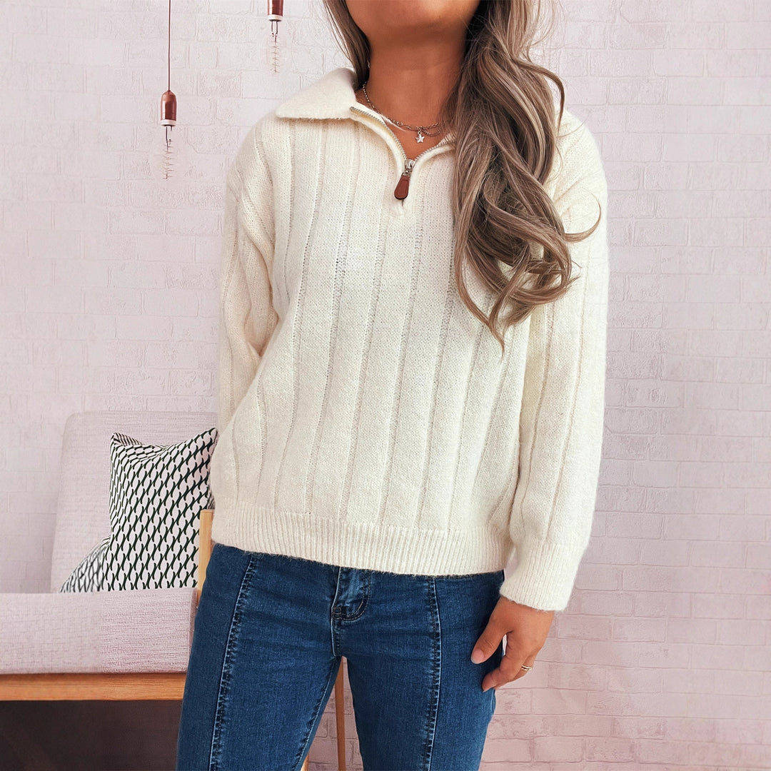 Damen lässiger Pullover mit Stehkragen und kurzen Ärmeln Drune