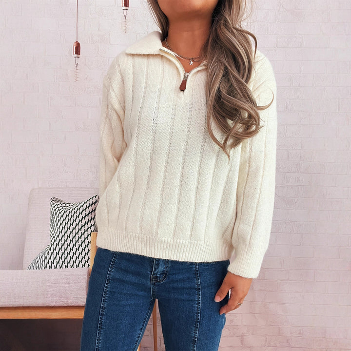 Damen lässiger Pullover mit Stehkragen und kurzen Ärmeln Drune