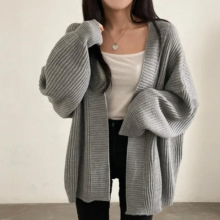 Damen weicher Strickcardigan mit lässigem Schnitt und aufgelegten Ärmeln Drune