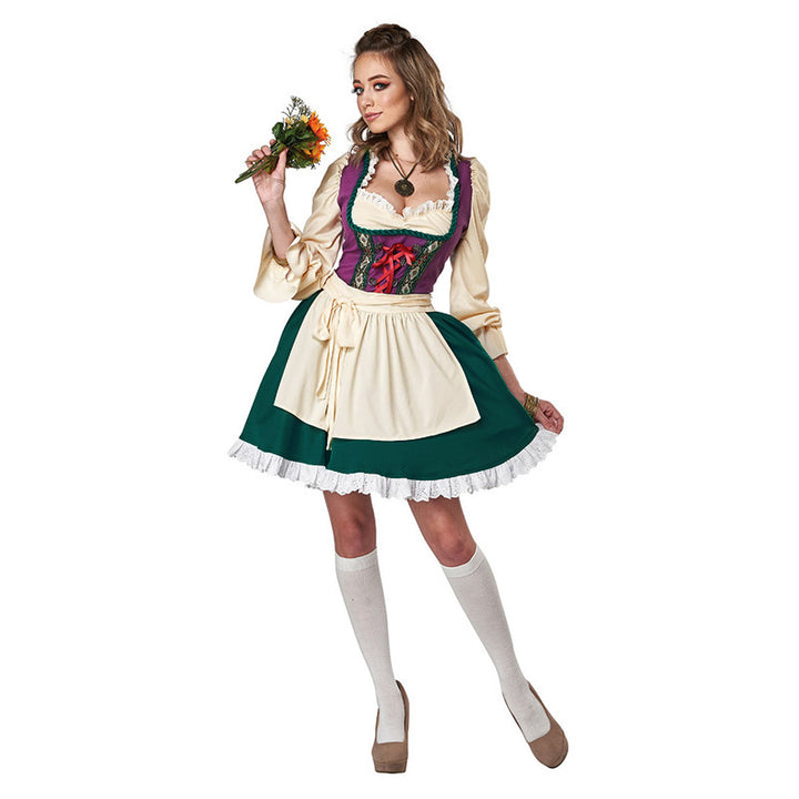 Damen nan traditionelles Dirndlkleid mit Schürze, geschnürter Corsage und Volantärmel Drune