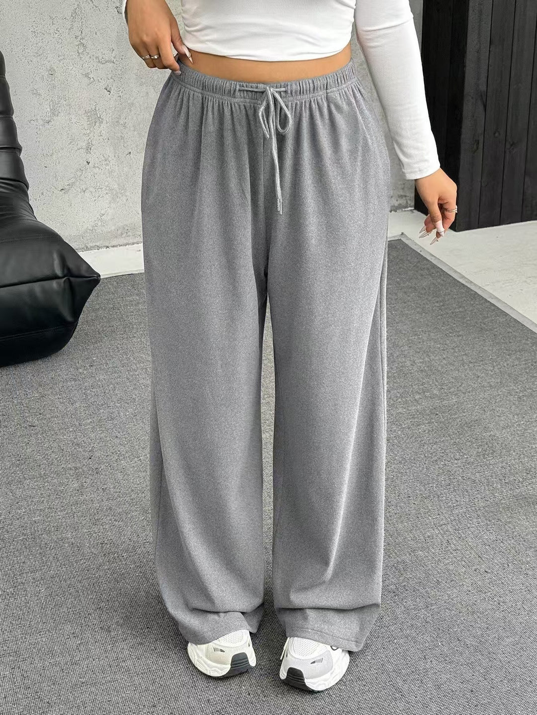 Damen High-Waist weite Beinform Jogginghose Drune