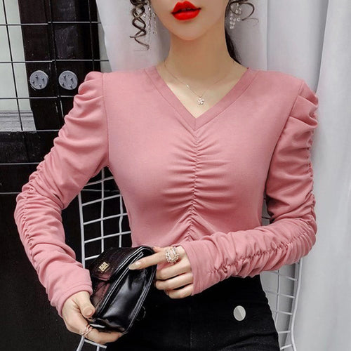 Damen Figurbetontes Longsleeve-Oberteil mit Raffung Drune
