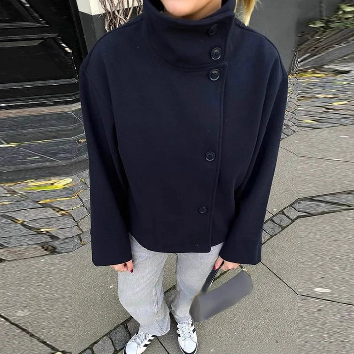 Damen modische Kurzjacke mit hohem Kragen und Knopfverschluss Drune
