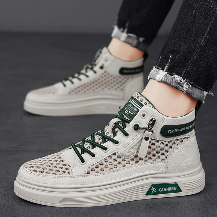 Herren High-Top Sneaker mit luftiger Mesh-Perforation, seitlichem Reißverschluss und dicker Profilsohle Drune