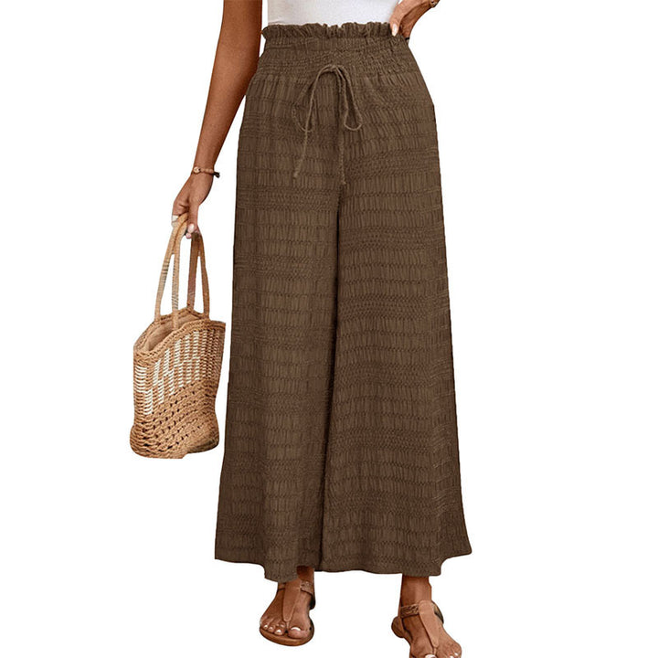 Damen weite taillenhohe Sommerhose mit Smok‑Bund und Kordelzug Drune