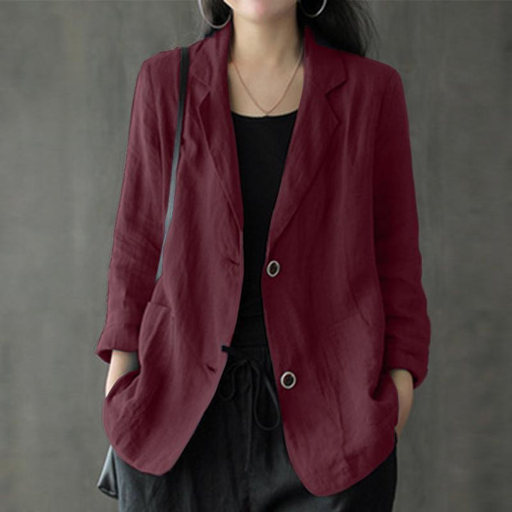 Damen Leinenblazer im lässigen Stil mit lockerer Passform und aufgesetzten Taschen Drune