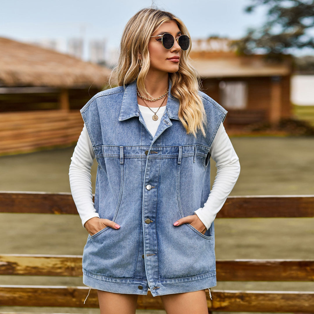 Damen Denim-Weste im modernen Oversized-Stil mit praktischen Taschen Drune