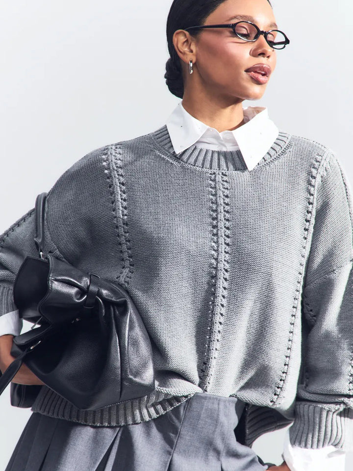 Damen Oversized Strickpullover mit feinem Ajourmuster und breitem Rippabschluss Drune