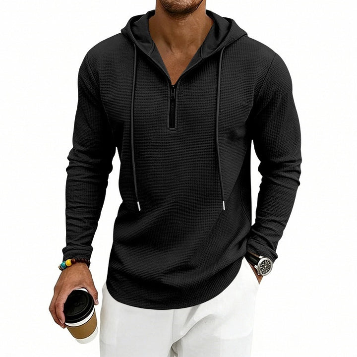 Herren Lässiges Waffelstruktur-Hoodie mit halbem Reißverschluss und Kapuze Drune