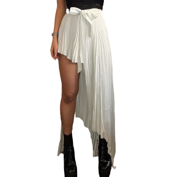 Damen asymmetrischer Plisseerock mit taillierten Bindegürtel Drune