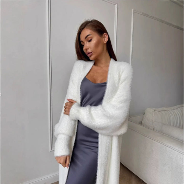 Damen Flauschiger Langstrickmantel mit elegantem Schnitt und lockeren Ärmeln Drune