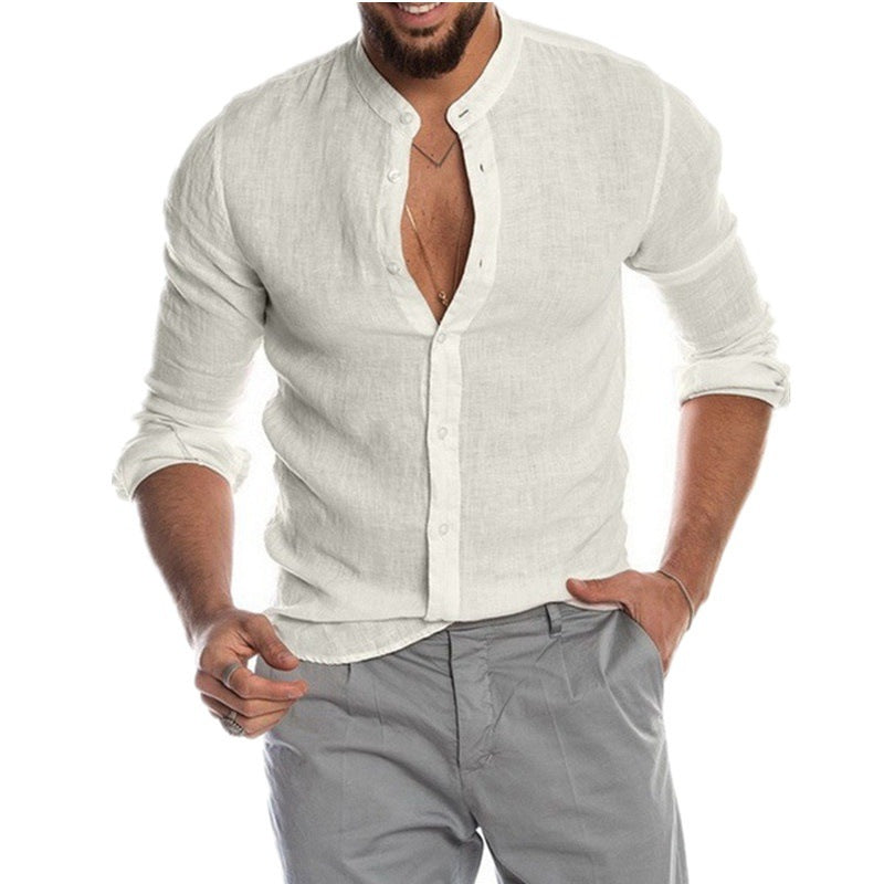 Herren lässiges Leinenhemd mit modischem Henley-Ausschnitt und hochwertiger Knopfdetail Drune