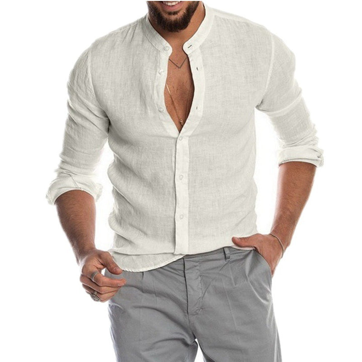 Herren lässiges Leinenhemd mit modischem Henley-Ausschnitt und hochwertiger Knopfdetail Drune
