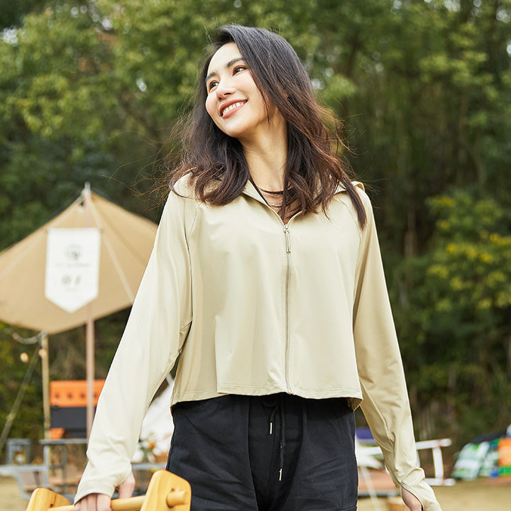 Damen Leichte Kapuzenjacke mit UV-Schutz, atmungsaktivem Stoff und kürzerem Saum Drune