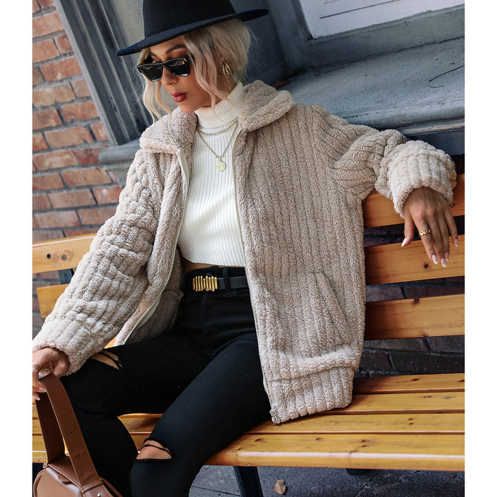 Damen Plüschige Fleecejacke mit weichem Kragen und praktischen Reißverschlusstaschen Drune