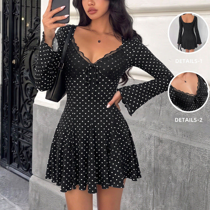 Damen Verspieltes Minikleid mit Spitze und Punkten Drune