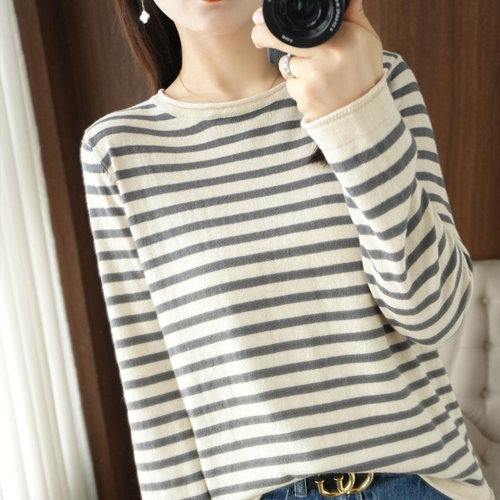 Damen Maritim inspirierter Baumwoll-Feinstrickpullover mit Streifen und leicht kastiger Silhouette Drune