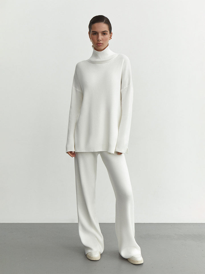 Damen Modisches Strickensemble mit hohem Kragen und weitem Schnitt Drune