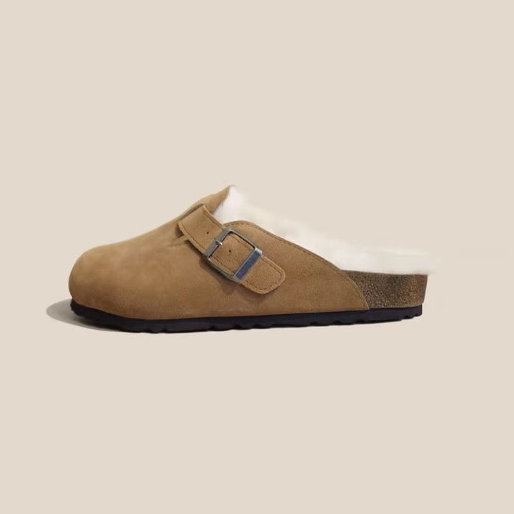 Damen nan gefütterte Clog-Pantoffel mit verstellbarer Metallschnalle und anatomischem Korkfußbett Drune