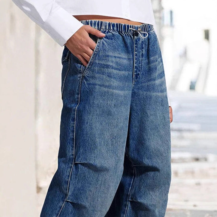 Damen Weite Denim-Hose mit elastischem Bund und hohen Taschen Drune