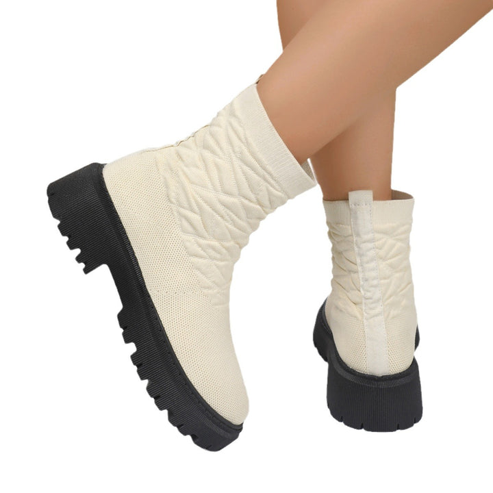 Damen Strick-Sockenboots mit geometrischer Stepp-Optik und klobiger Lug-Sohle Drune