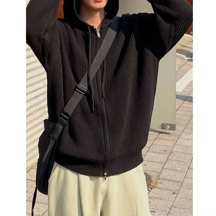 Herren Lässiger Strickpullover mit Kapuze und Reißverschluss Drune