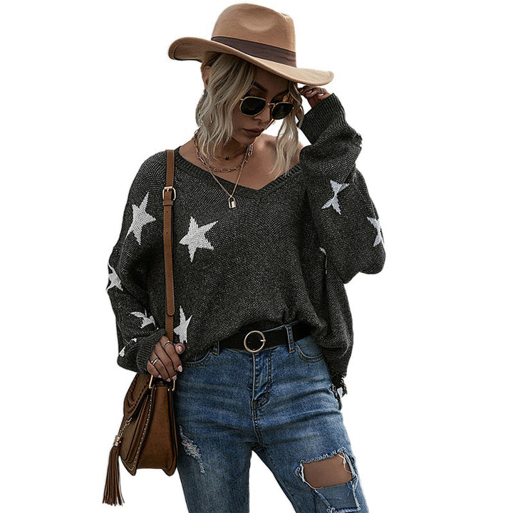 Damen Lässiger Oversized Pullover mit Sternen Drune