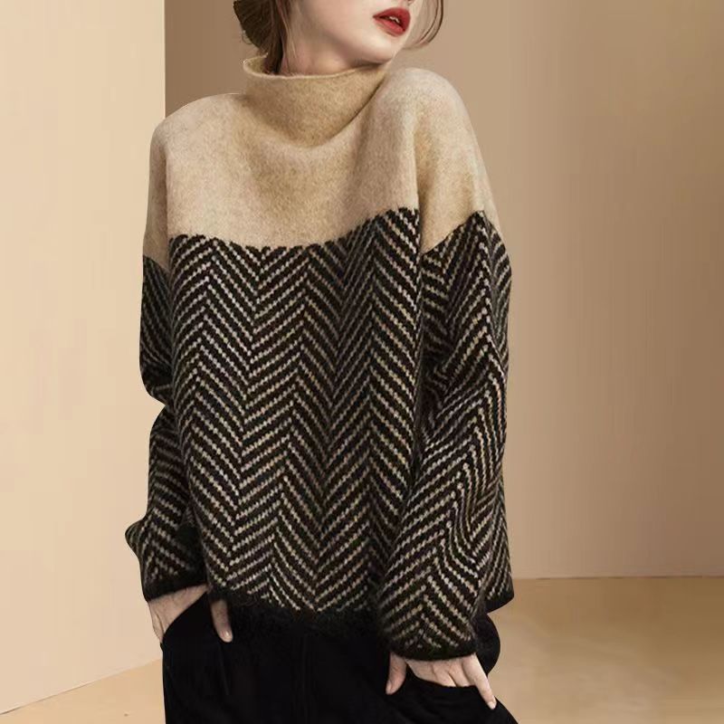 Damen Pullover mit hochgeschlossenem Kragen und modernem Wabenmuster Drune