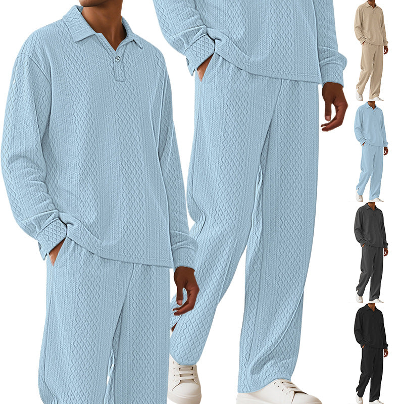 Herren nan Jacquard-Strickset mit Polokragen, legerer Passform und gerader Hose Drune