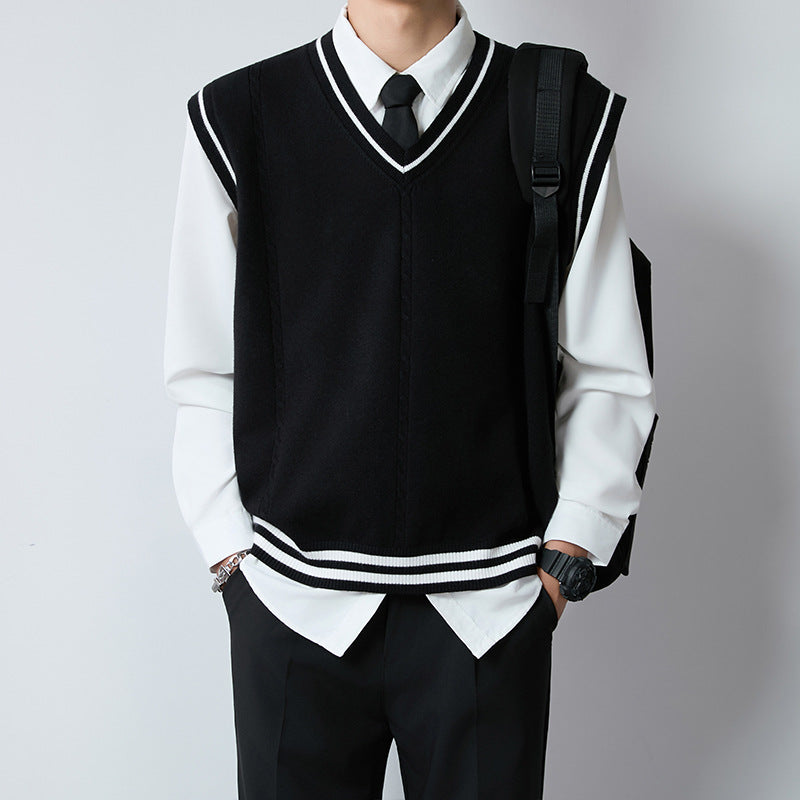 Herren Eleganter V-Ausschnitt Strickpullover mit Knopfleiste Drune