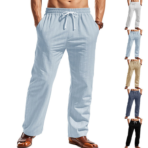 Herren nan elegante Nadelstreifen-Freizeithose mit elastischem Tunnelzugbund, geradem Bein und Kordelzugabschluss Drune